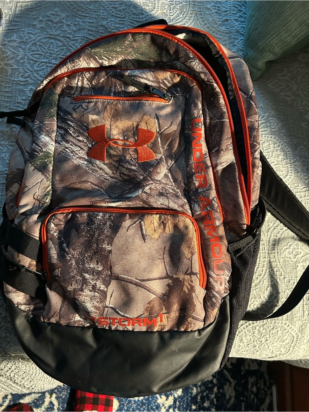 Under Armour Men's Camo Backpack with Orange Accents